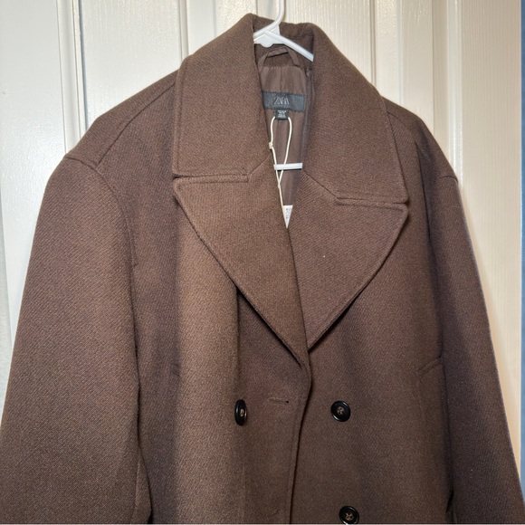 Zara Women's Dark Brown Peacoat - Picture 3 of 7